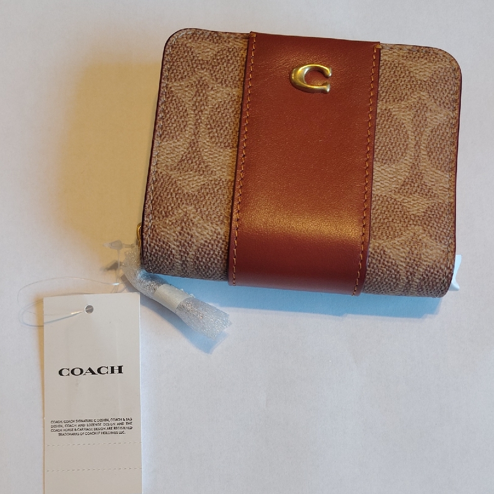 Coach Tan and Brown Wallet with Gold Accent